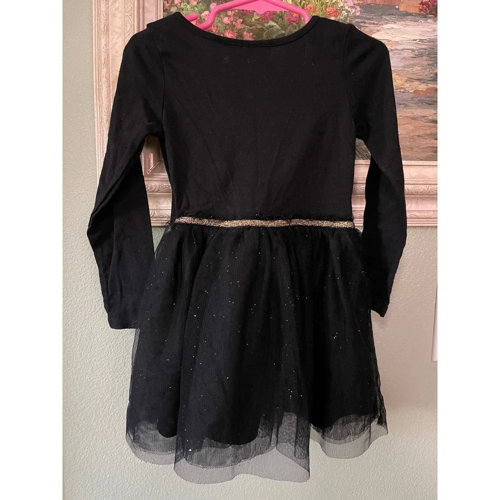The Children's Place Long Sleeve Toddler Girls Glitter Cat Tutu Dress Black 3T